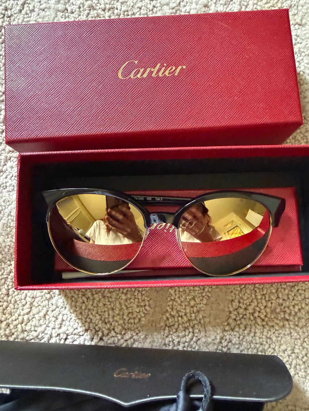 Cartier Black Frames with Gold Mirrored Lenses Sunglasses